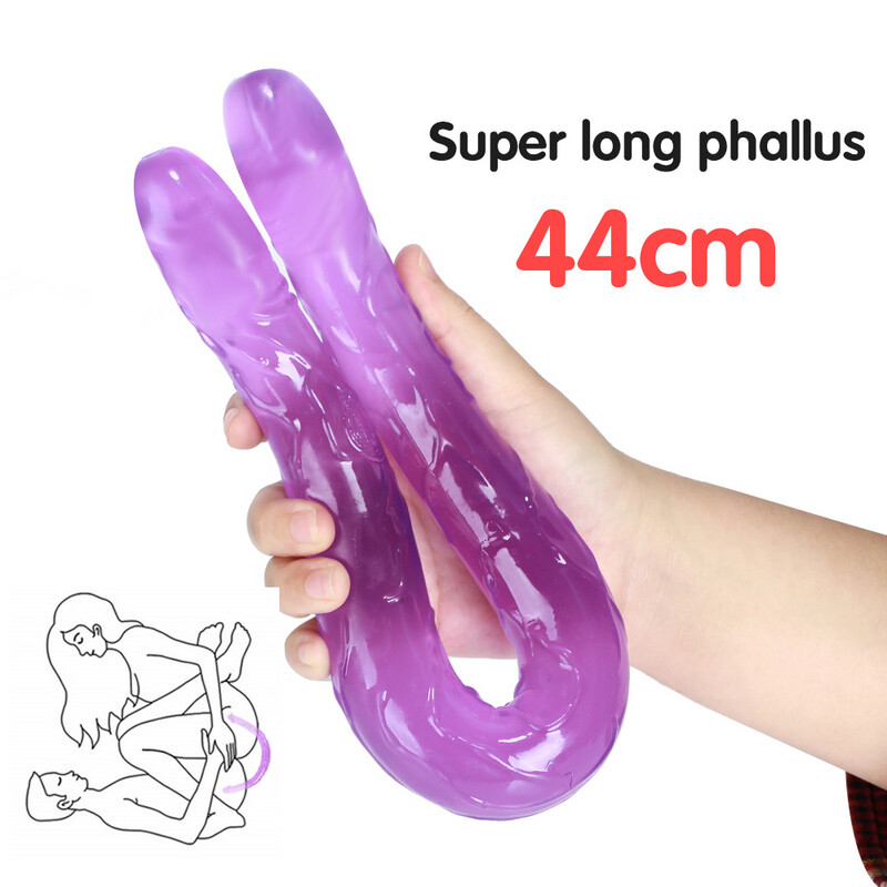 44cm Zachte Jelly Dildo Dubbele Lange Realistische Dildo's Cock Lesbisch Vaginaal Anaal Plug Flexibele Nep Penis Voor Vrouwen Dildo's Seksspeeltjes